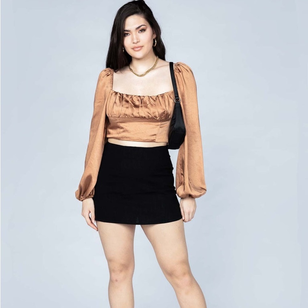 Princess Polly Ariah Long-sleeve Satin Top Brown, Size 6, NWT